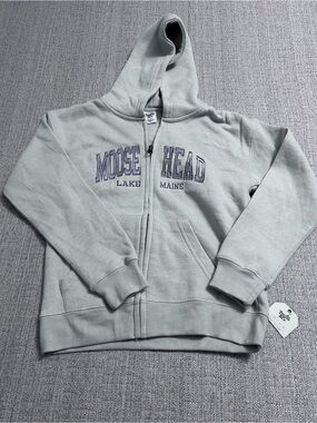 Moose Head Lake Maine Kids' Light Gray Zip Hoodie. Size Youth M. NWT